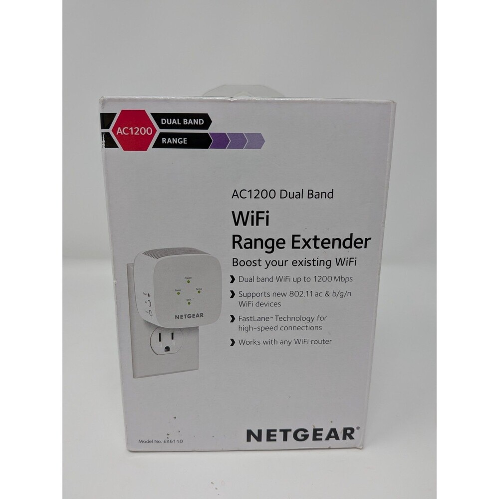 NETGEAR EX6110-100NAS AC1200 Dual Band WiFi Range Extender Booster 1200Mbps